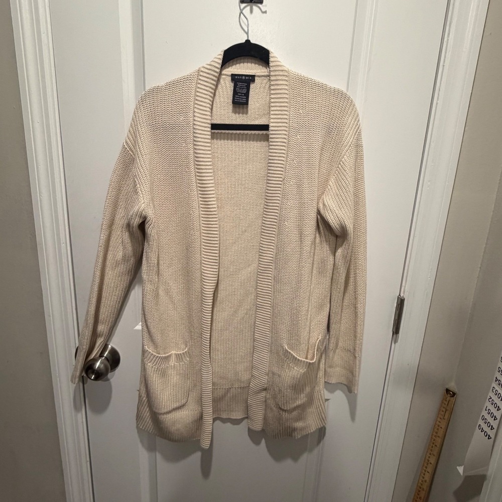 Max & Mia Womens Cardigan Sweater 100% Cotton Shaker Stitch Cream Size M